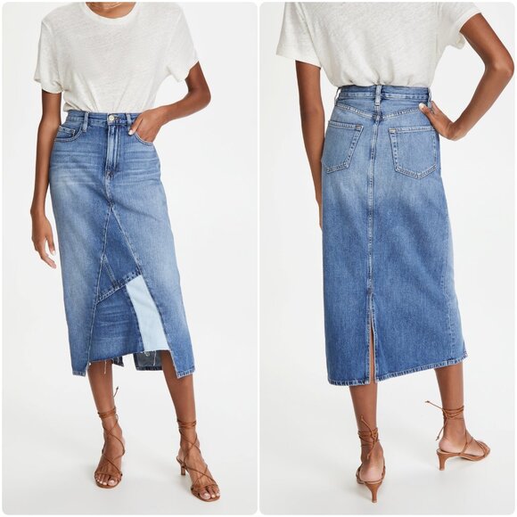 NWT Frame Denim Le Midi Patchwork Denim Midi Skirt Cahill Size 25, 26 $275 - Picture 7 of 16